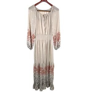 Express Womens Dress Sz M Maxi Boho Fairy Festival Cottage Earthy Flowy Brown